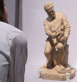 アドリアーノ・チェチョーニ 《モーセ像を制作するミケランジェロ》＆ジョルジュ・ヴァザーリ『偉人ミケランジェロ・ブオナローティ伝：アレッツォの画家兼建築家ジョルジュ・ヴァザーリ殿著。またアカデミア・デル・ディゼーニョにより彼のためにフィレンツェで執り行われた壮麗な葬儀について』+アスカニオ・コンディーヴィ　『フィレンツェの画家、彫刻家、建築家そして貴神、ミケランジェロ・ブオナローティ伝』